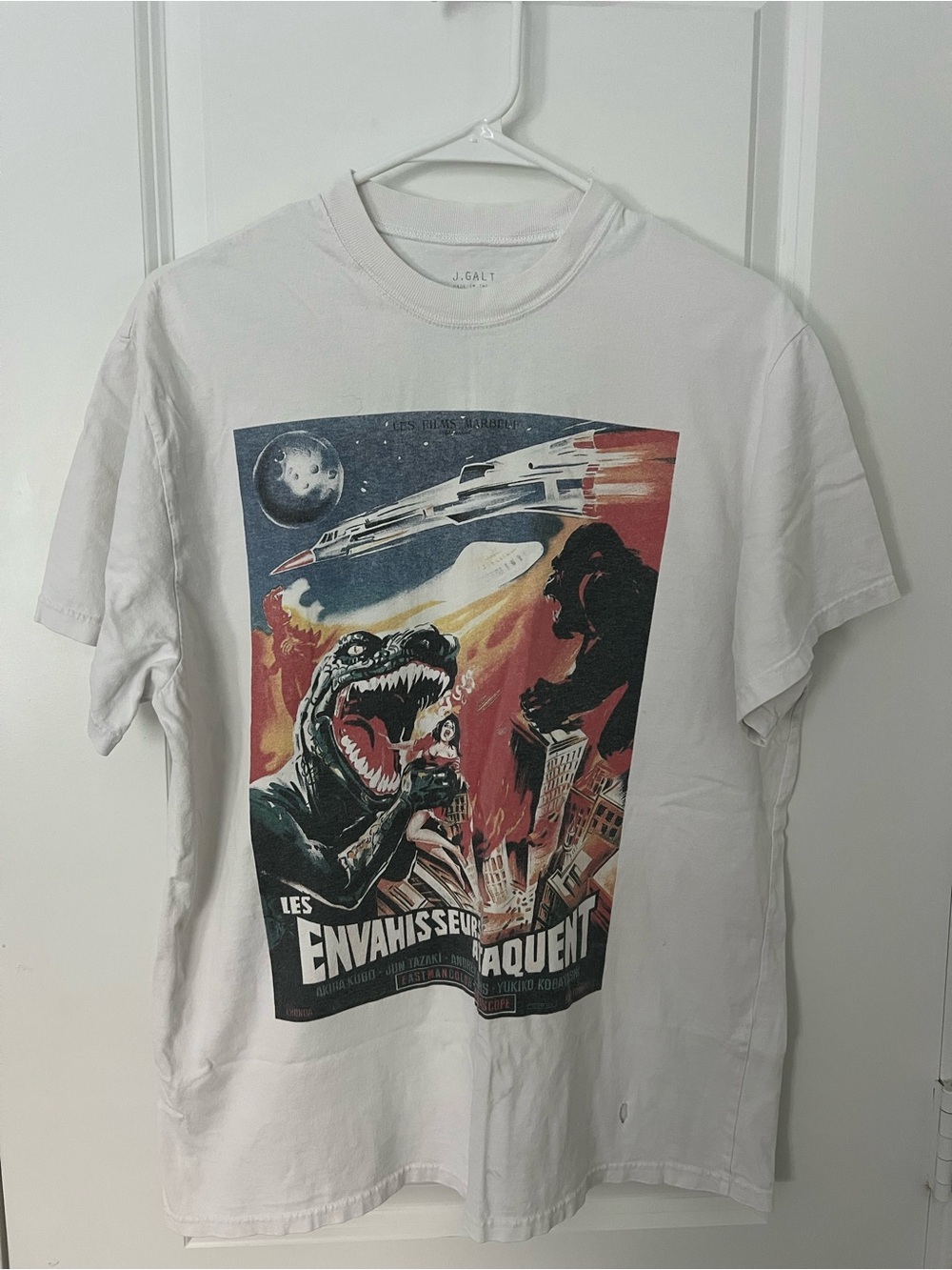 Brandy Melville White Short-Sleeve Tee with Retro Monster Poster Graphic